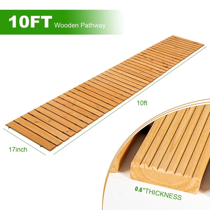 LINSHRY 10FT Wooden Garden Pathway, Outdoor Roll Out Decorative Garden Walkway, Weather-Resistant Non-Slip Hardwood Walkway Pavers for Garden, Backyard, Beach, Wedding Party Pathways - Image 3